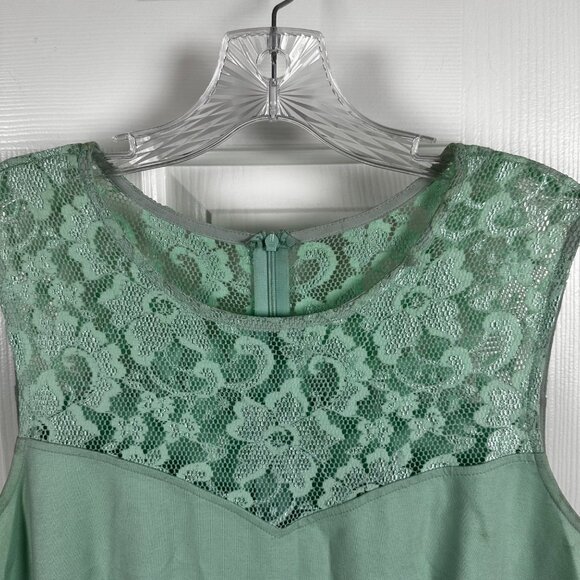 Heloise Fashion Size XL Womens Sleeveless Green Dress With Lace Yoke & Flared - Picture 11 of 12